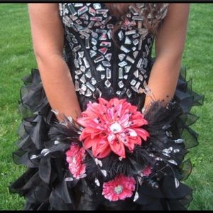 Jovani Black Ruffle and Rhinestone High Low Dress Size 12